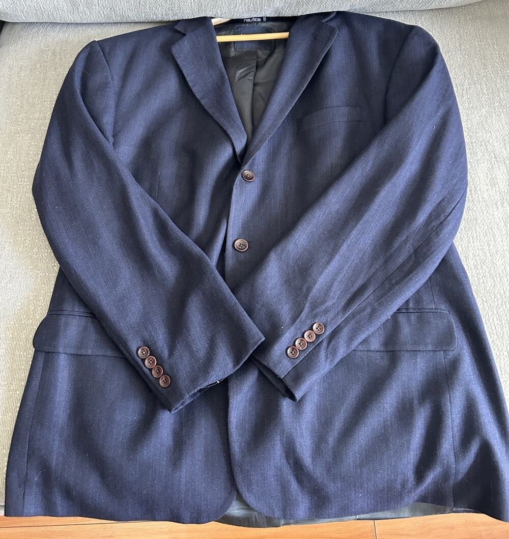 Nautica Silk Wool Blazer Sport Jacket 48R Preppy Coastal.Blue Old Money